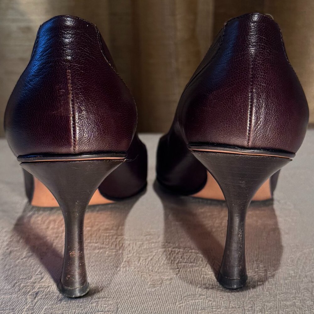Gucci 115157 Brown Leather Pumps Pointed Toe Size 7.5 Shoes - Picture 10 of 16